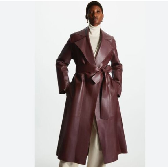 COS - Oversized leather trench coat burgundy - Picture 2 of 16